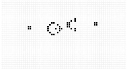Image of a series of points on graph paper that form a small circle pointing to a semicircle.