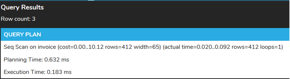 EXPLAIN ANALYZE results