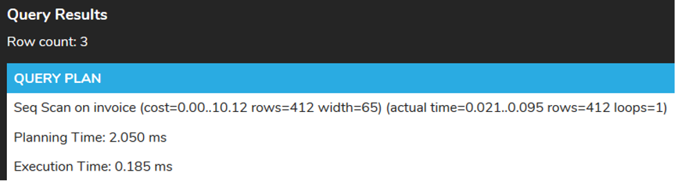 EXPLAIN ANALYZE results