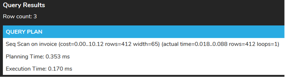 EXPLAIN ANALYZE results