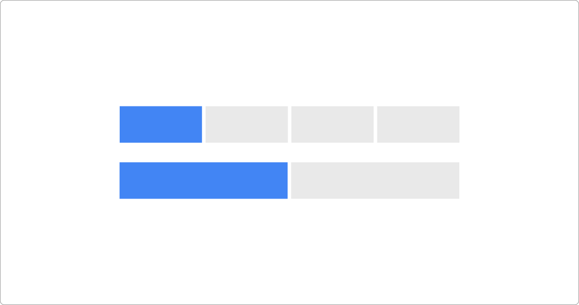 A bar representation of the fractions 1/4 and 1/2. One bar is divided into four equal pieces, with one piece shaded and the remaining three unshaded, representing 1/4. The other bar is divided into two equal pieces, with one piece shaded and the other unshaded, representing 1/2.