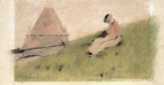Pastel drawing of On the Cliff by Theodore Robinson