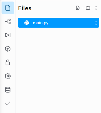 Screenshot of the left side panel of the Replit IDE with the menu bar and files and configuration panel visible.