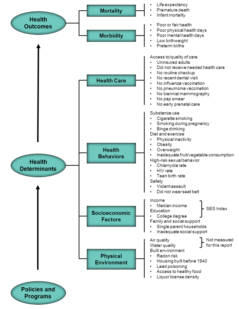 Health Outcome and Health Determinant Measures Assessed in the ReportSource: <i>Milwaukee health report</i>. CUPH. (n.d.). Retrieved December 17, 2021, from https://www.cuph.org/milwaukee-health-report.html
