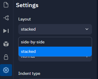 Replit settings with side-by-side layout chosen.