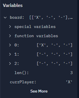 The debugger panel with variables visible.