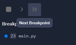 The debugger panel with Next Breakpoint being pressed.