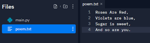 Editor panel showing the poem added.