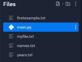 Replit screenshot of five files in the local directory.