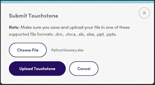 The Submit Touchstone pop-up window.