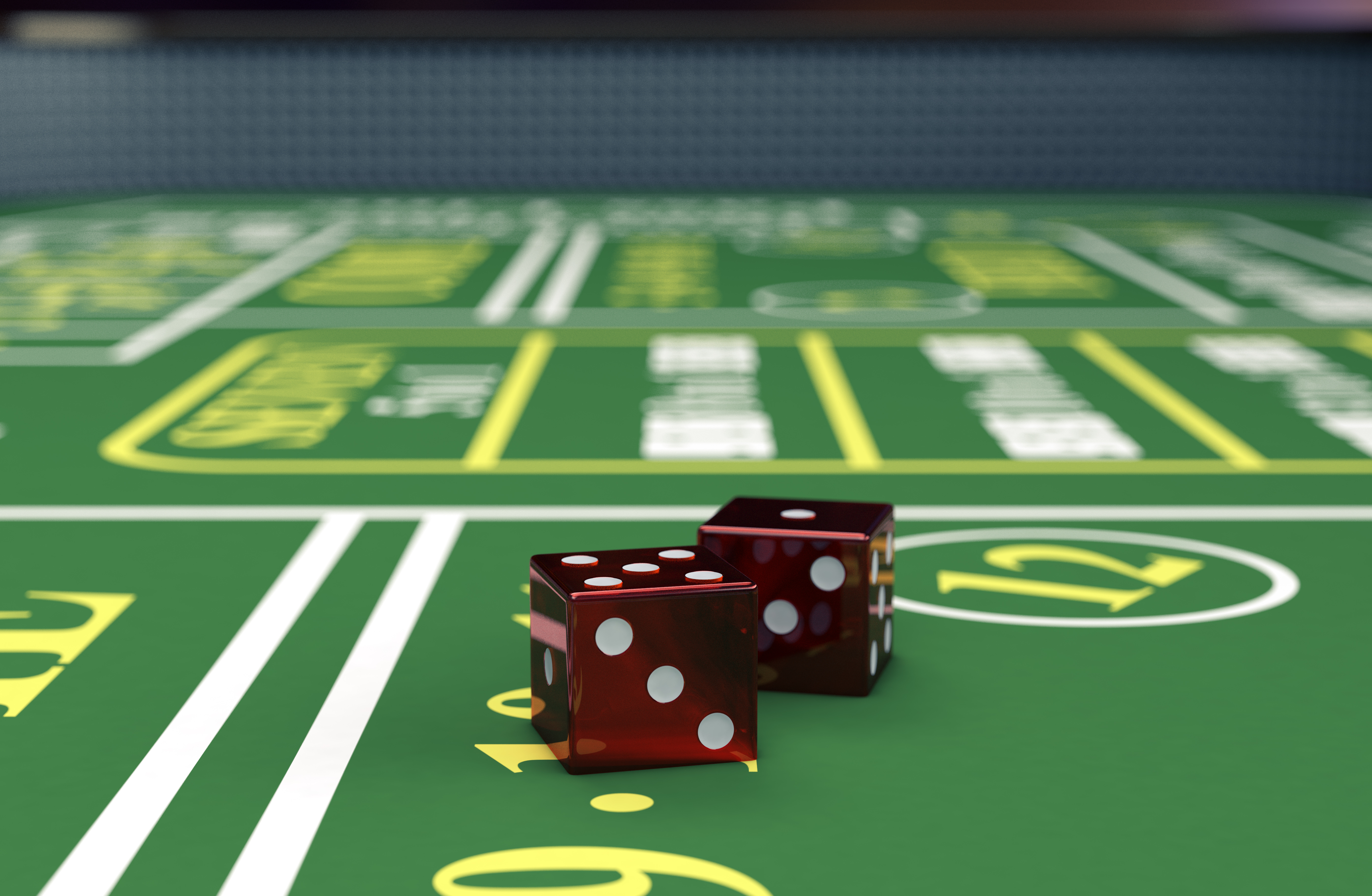 Dice on a craps table.