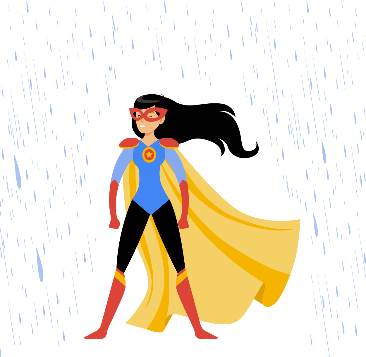 Superhero standing in the rain, using powers to keep rain from splashing self; we can see they are concentrating and that the rain isn’t touching them, we don’t need to know exactly what power is in use.