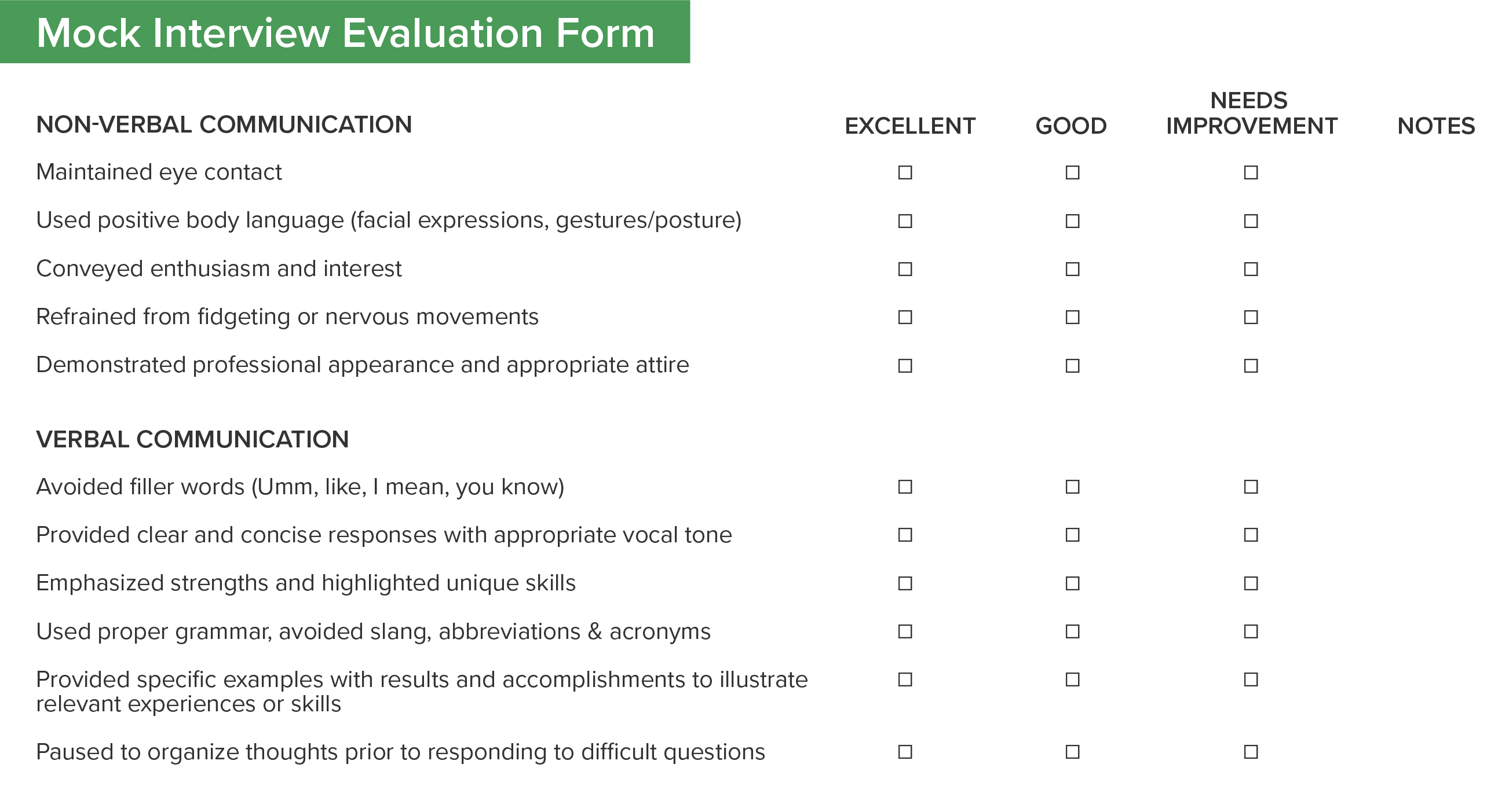 Mock Interview Evaluation Form