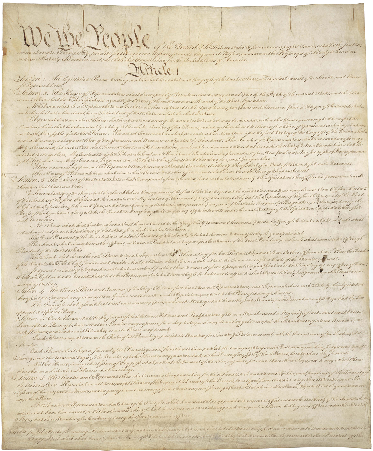 (Figure 1) An original copy of the U.S. Constitution. Source: National Archives