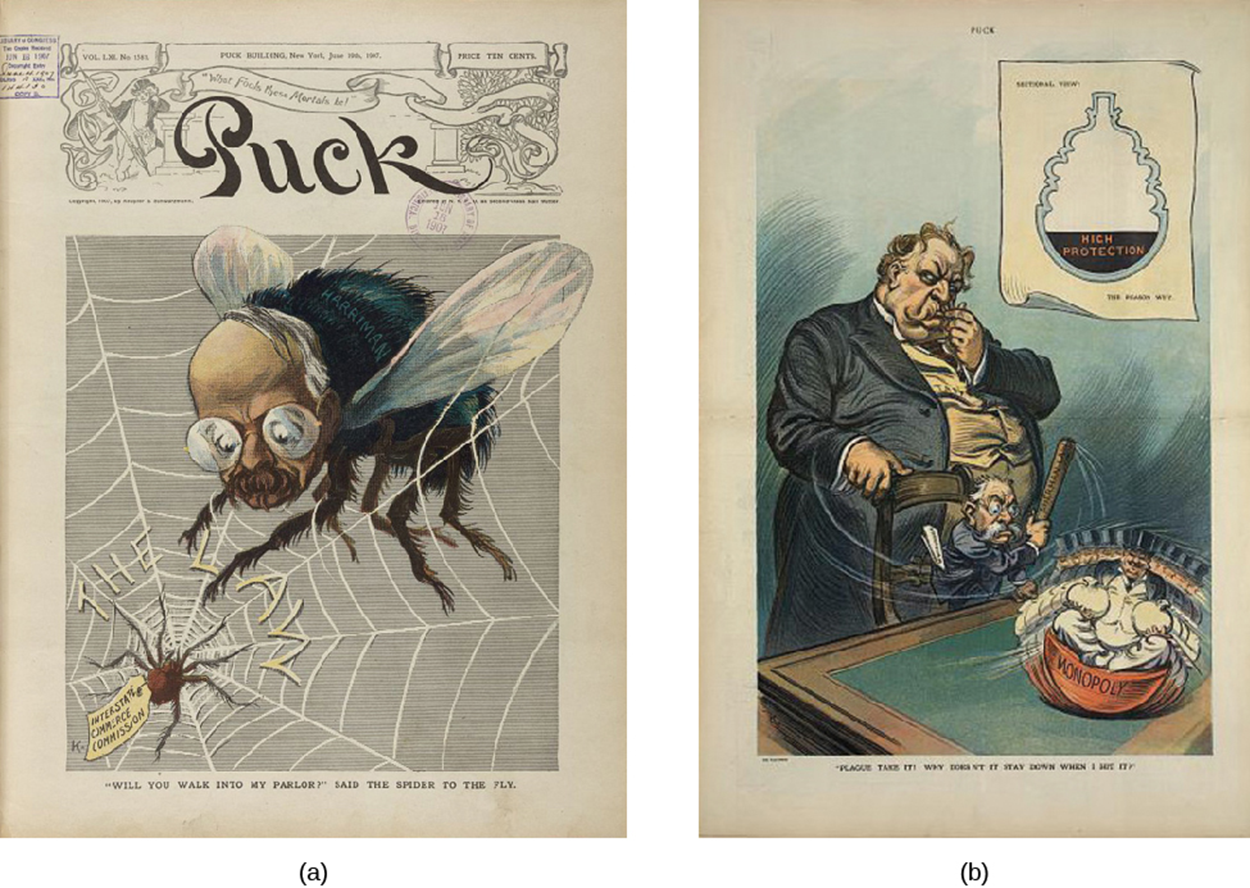 A cartoon of a fly caught in a spider web and a cartoon of a little man beating a bowl with a club.