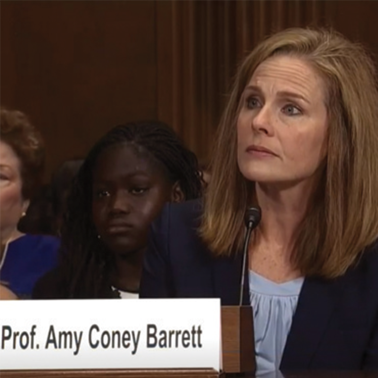 (Figure 2) In 2017, Supreme Court Justice Amy Coney Barrett had her confirmation hearings before the U.S. Senate Committee on the Judiciary. credit: modification of work from C-SPAN, Public Domain