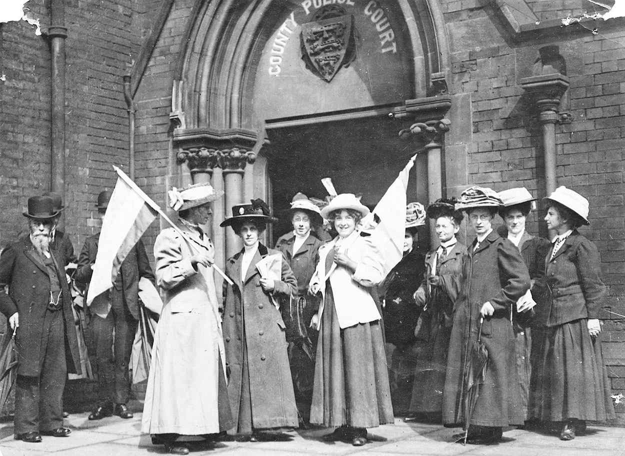 A photograph of suffragettes demonstrating for the right to vote.
