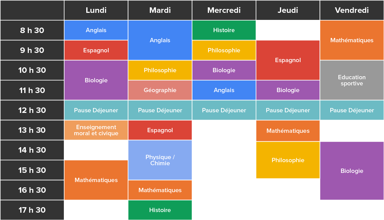 example of weekly schedule for a student