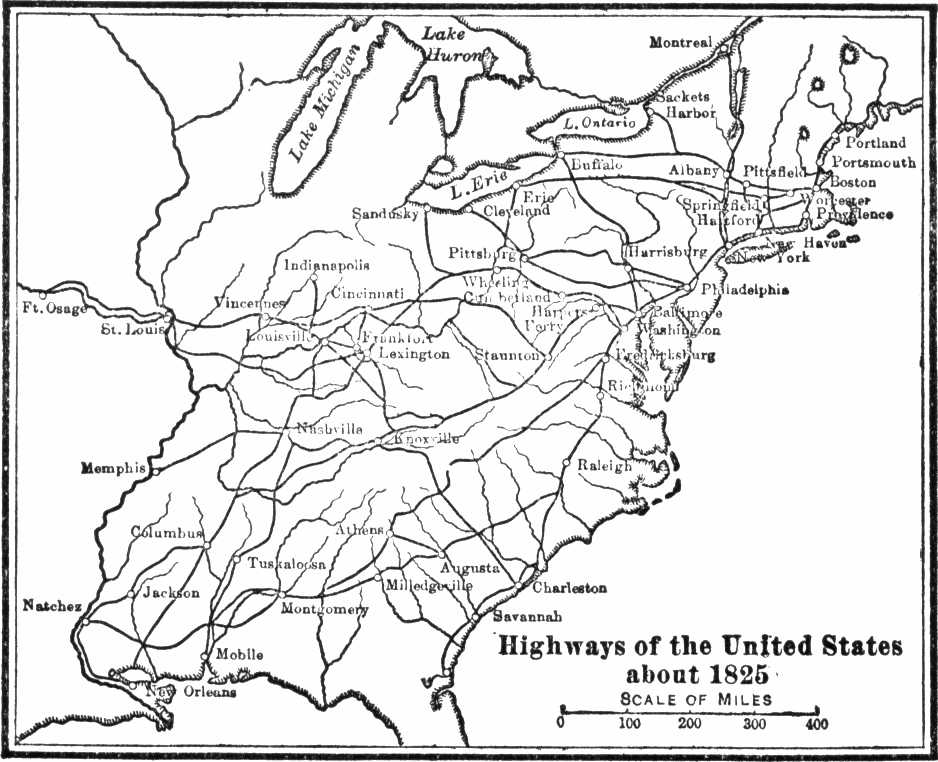 Map of major roadways in the United States by 1825. Map of major roadways in the United States by 1825.