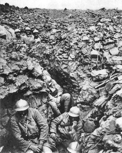 A French regiment in a trench near Verdun, 1916.