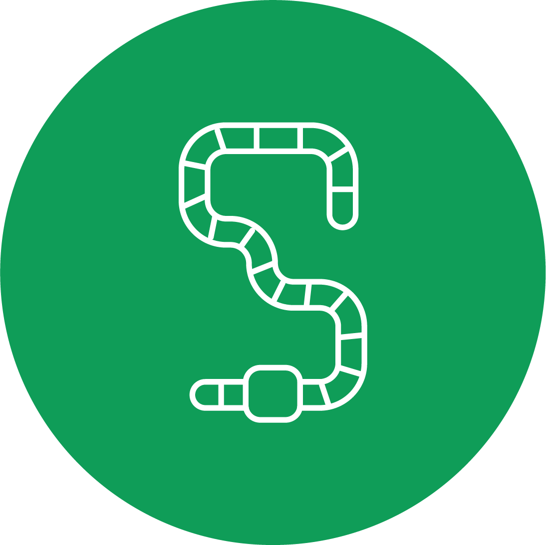 Green circle with a earthworm icon in the middle.