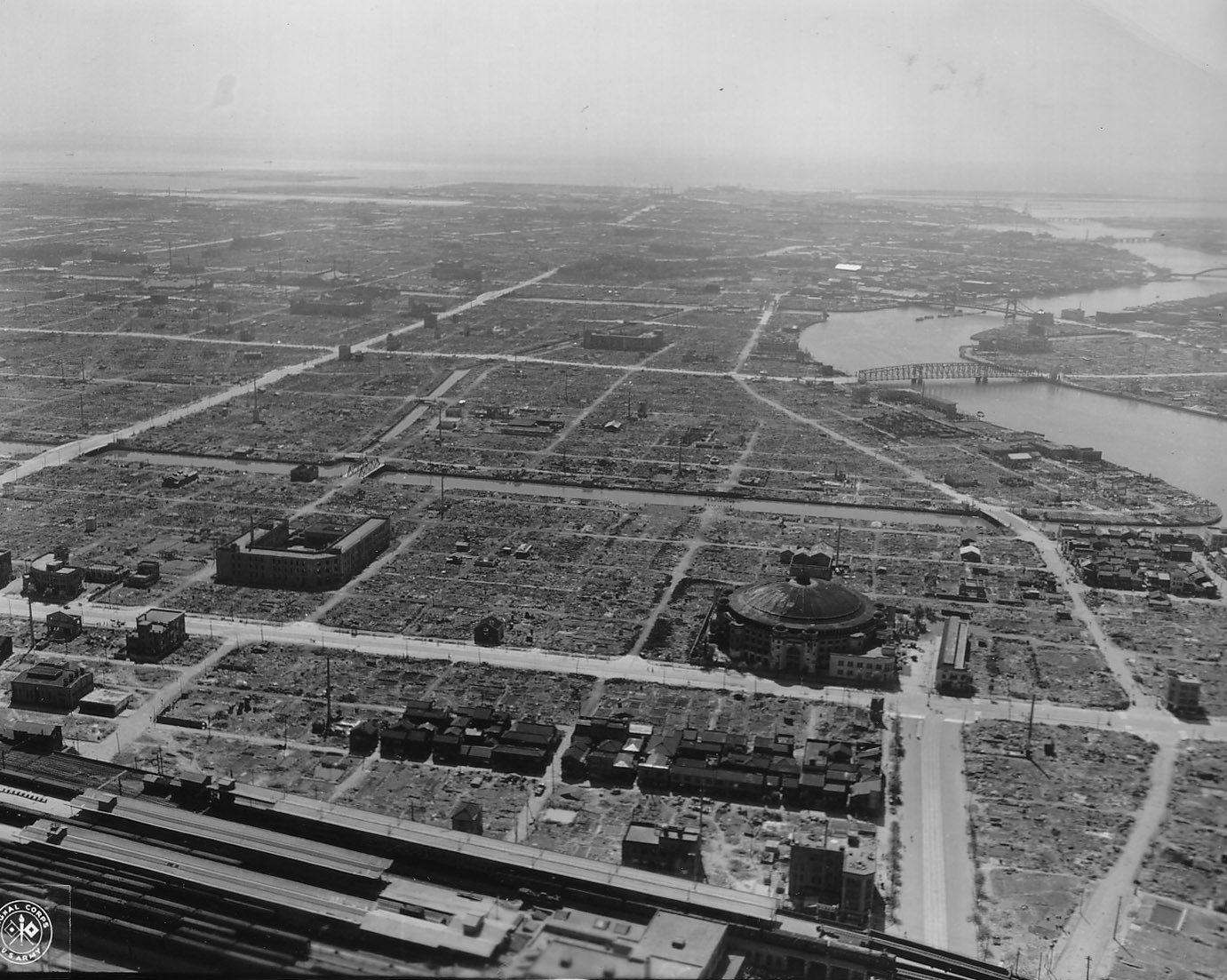 Entire city blocks in Tokyo were wiped out by American bombing campaigns during World War II.
