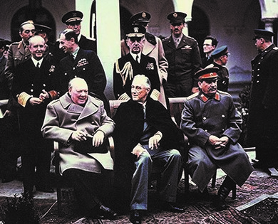 Prime Minister Winston Churchill, President Franklin Roosevelt, and Premier Joseph Stalin met at Yalta in February 1945 to discuss plans for defeating Nazi Germany.