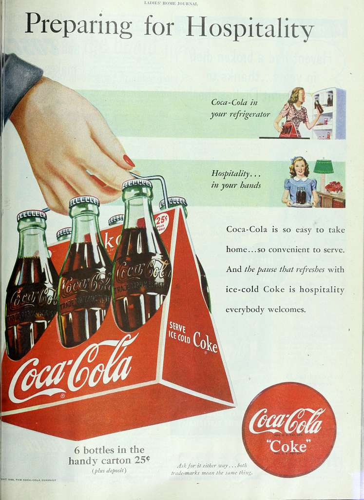 <i>Ladies' Home Journal</i>, image of hand holding a six-pack of Coca-Cola bottles
