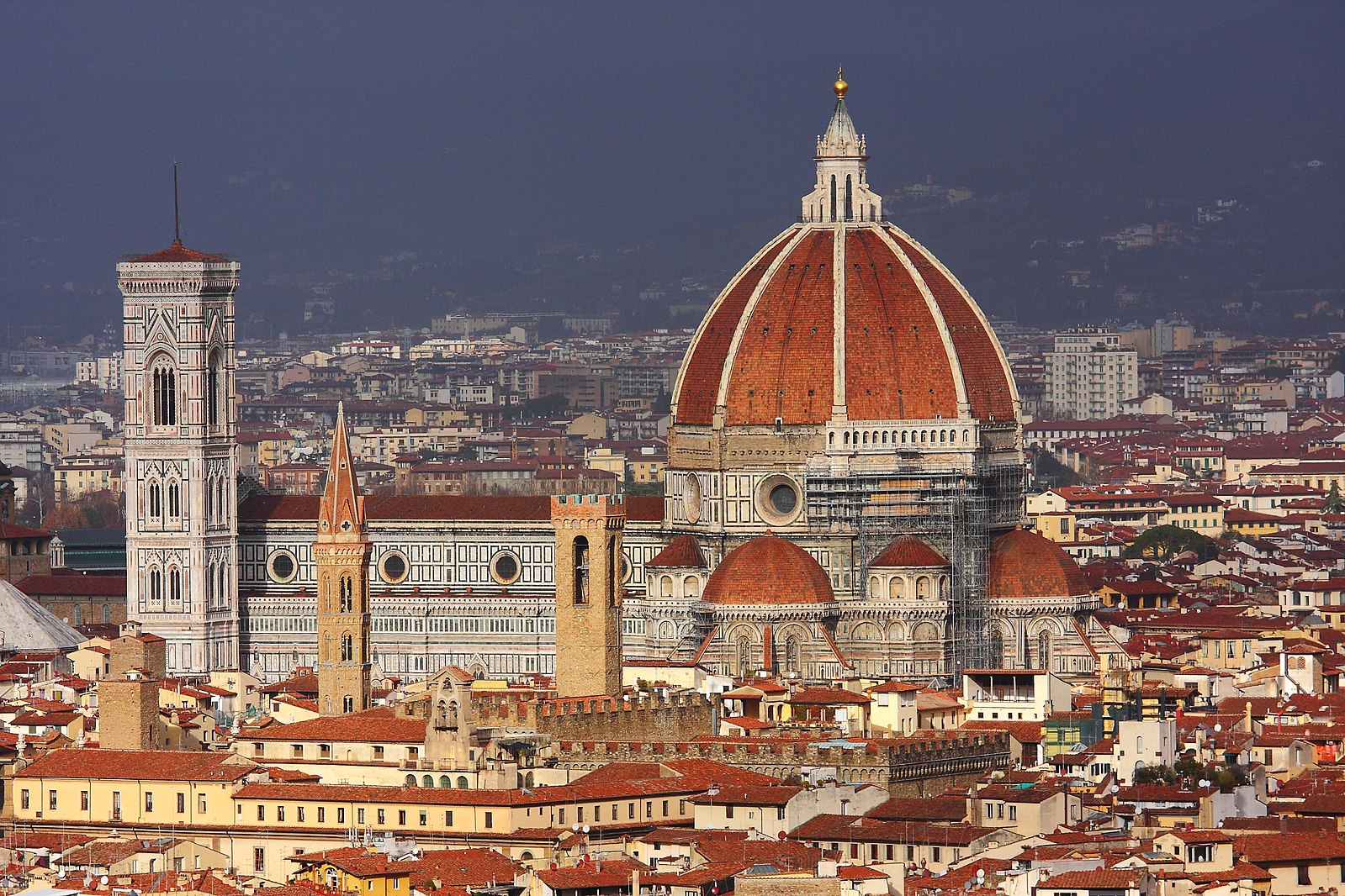 Filippo Brunelleschi, Arnolfo di Cambio, Francesco Talenti, Emilio De Fabris <i>Cathedral of Santa Maria del Fiore (Florence Cathedral)</i> Florence, Italy 1296 - 1436 CE Marble and brick A large, highly decorated cathedral with a dome on one side and a tall bell tower on the other