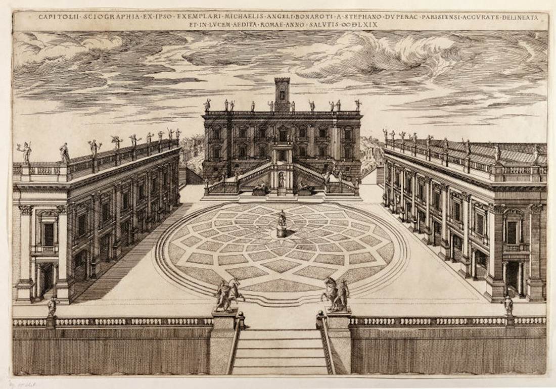 Michelangelo Buonarroti (1475–1564) Redesign of Capitoline Hill Rome 1569 Etching and engraving