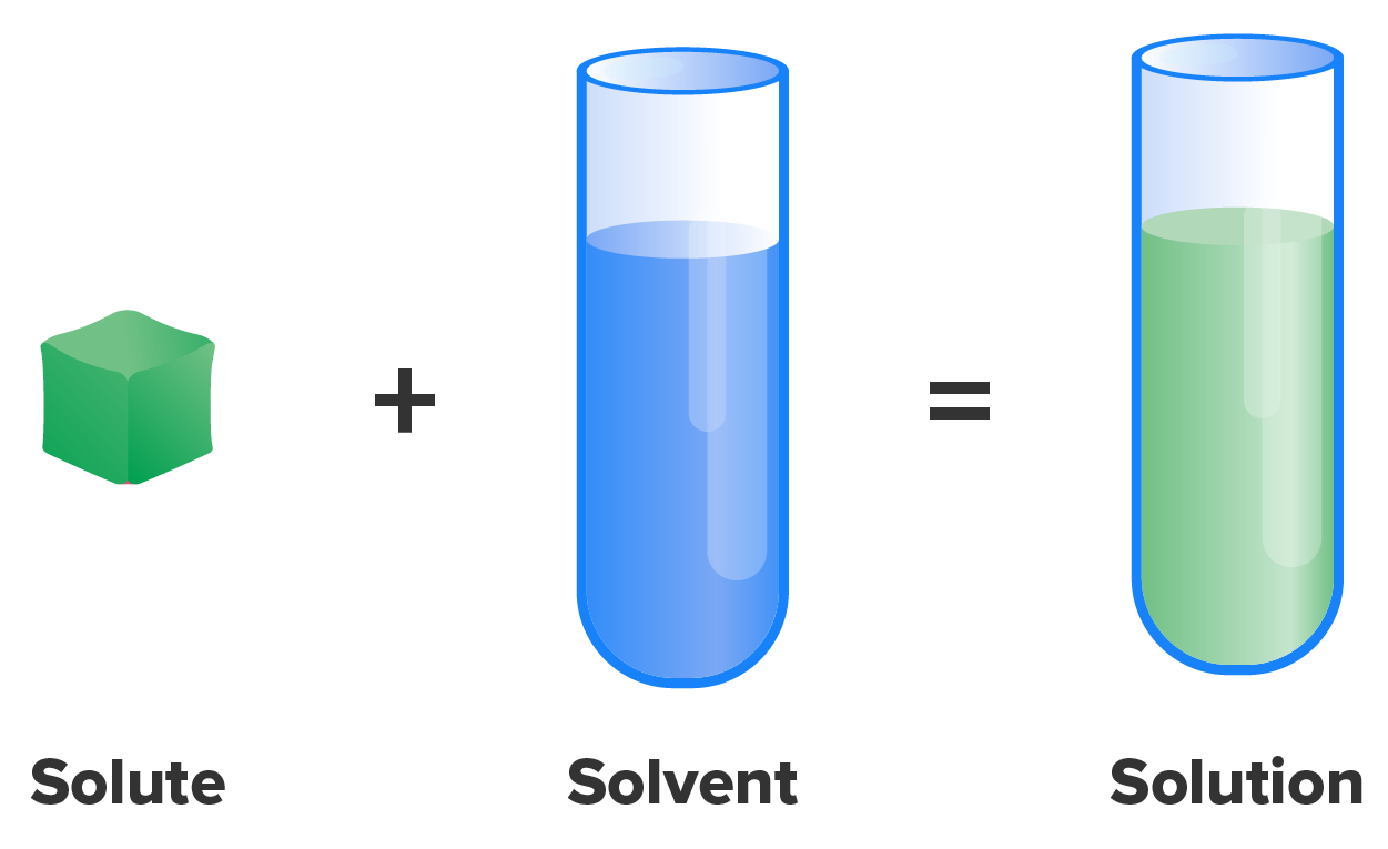 Solution Formation—Solute plus solvent equals solution.