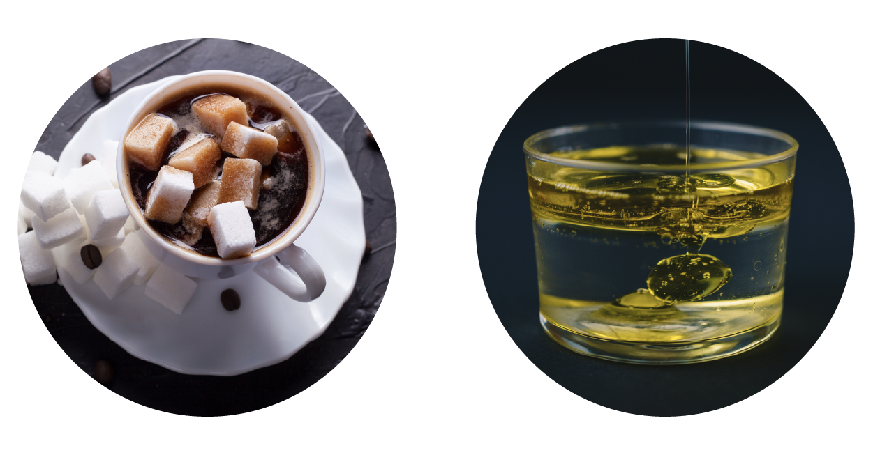 Hydrophilic vs. Hydrophobic—Sugar cubes dissolve in coffee, but oil and water do not mix.