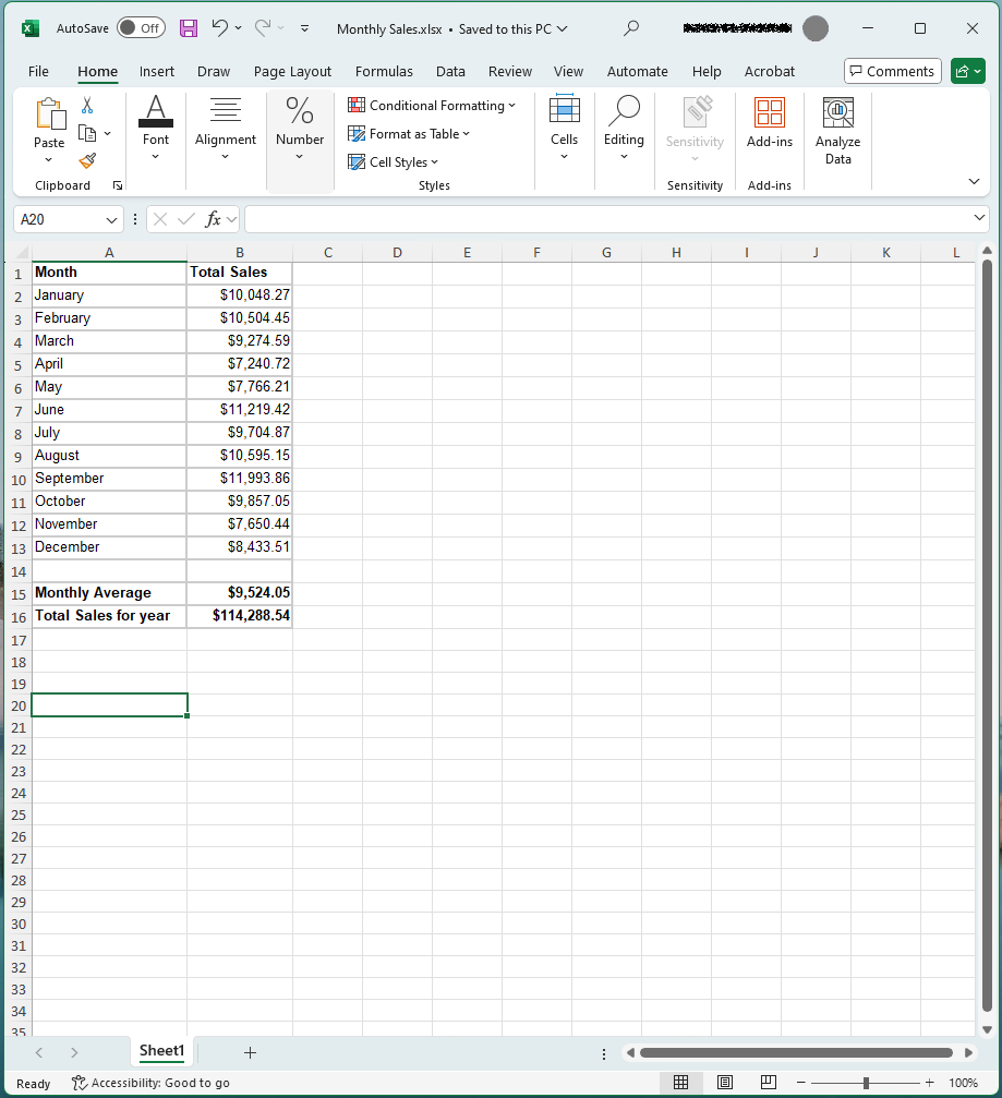 A screenshot of a spreadsheet in Microsoft Excel.