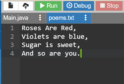Poems.txt example show in the IDE