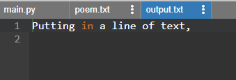 IDE screenshot with output.txt added to the list of files.