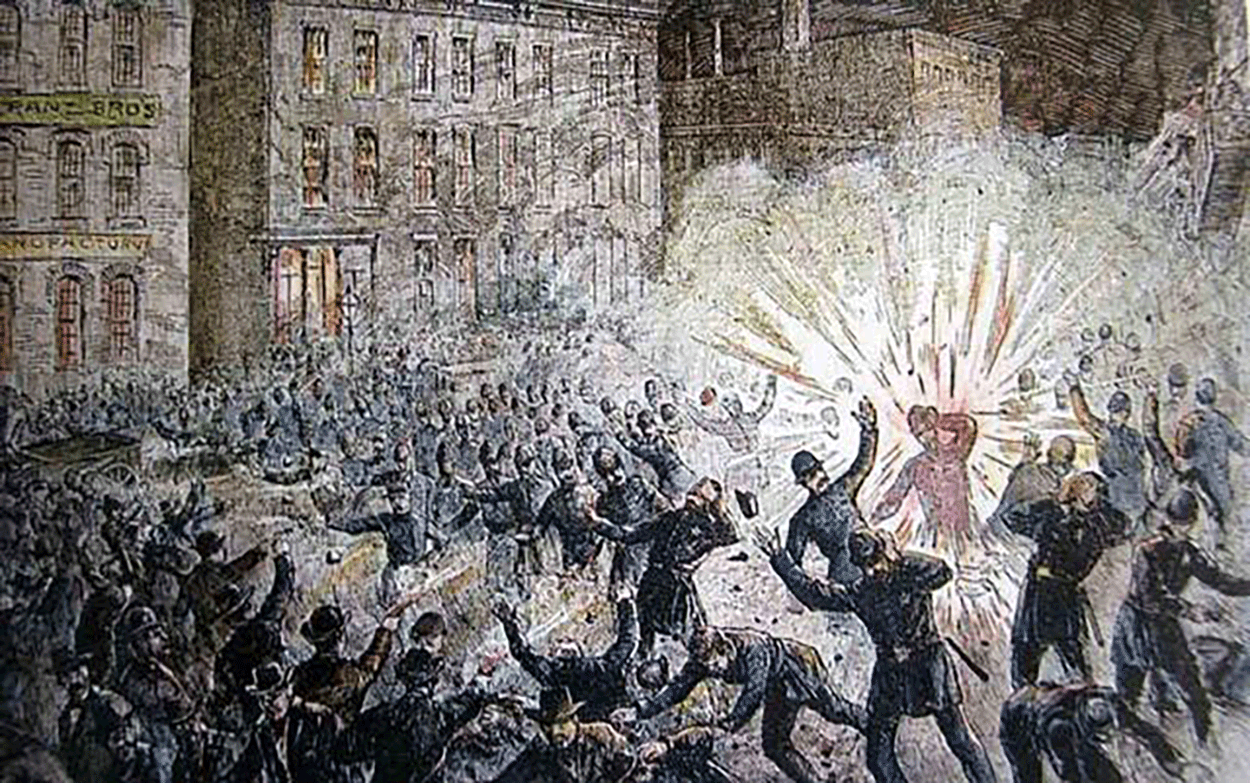Artists rendition of the Haymaker Affair. Source: From the Illinois Labor History Society. http://www.illinoislaborhistory.org/the-haymarket-affair.