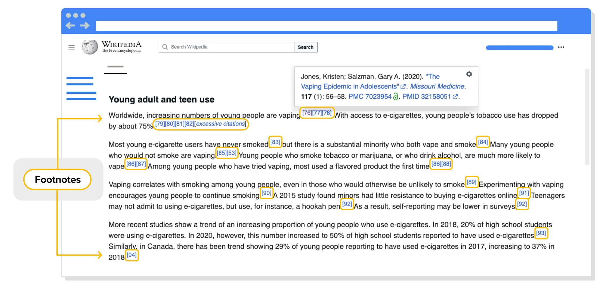Example of a Wikipedia article with footnotes