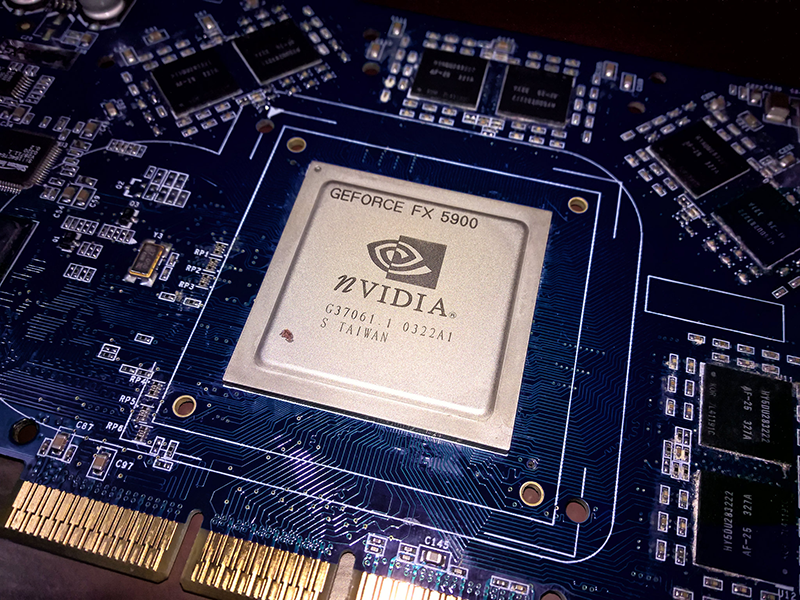 NVIDIA GeForce FX 5900 graphics card with visible GPU chip