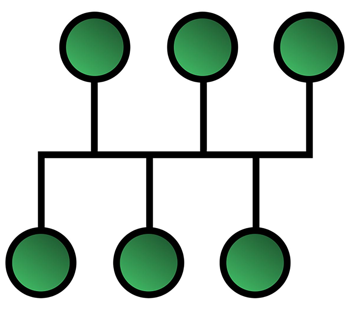 Bus topology with all devices connected to a single central cable backbone.