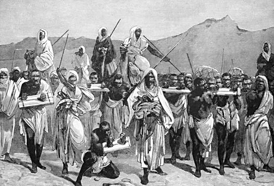 The practice of using forced labor for profit or trade existed prior to the formation of the United States. The image above depicts traders of enslaved people in North Africa. This form of slavery was used for hundreds of years before the first market for the trade of enslaved persons was created in North America. In the pre-North-American trade of enslaved persons, enslaved Africans were most likely transported to other regions of Northern Africa and possibly even Europe.