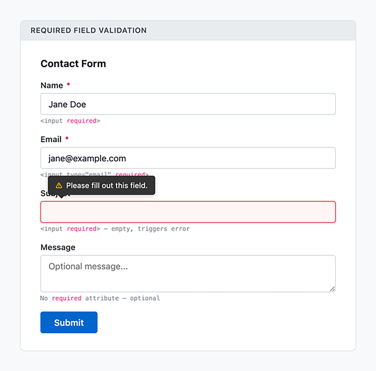 Browser highlighting a required field that was left empty on form submission.