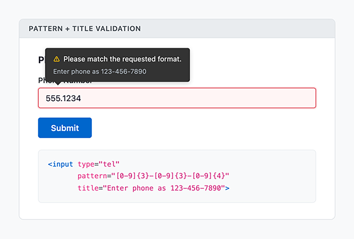 Browser displaying a validation error with the title text shown as part of the message.