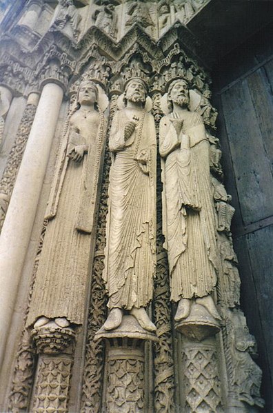 Sculptures of two Old Testament kings and a queen at Chartres Cathedral