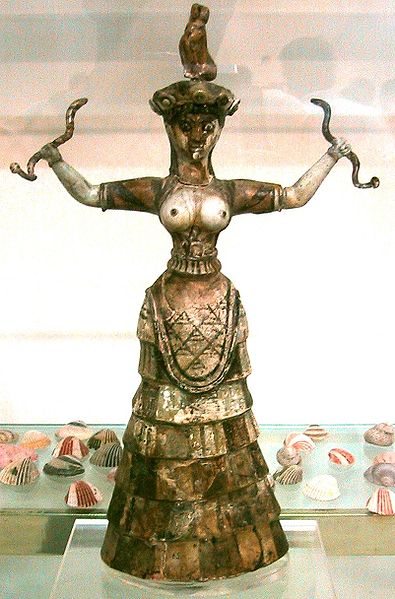 Goddess with Snakes1700-1550 BCTin-glazed pottery (faience)