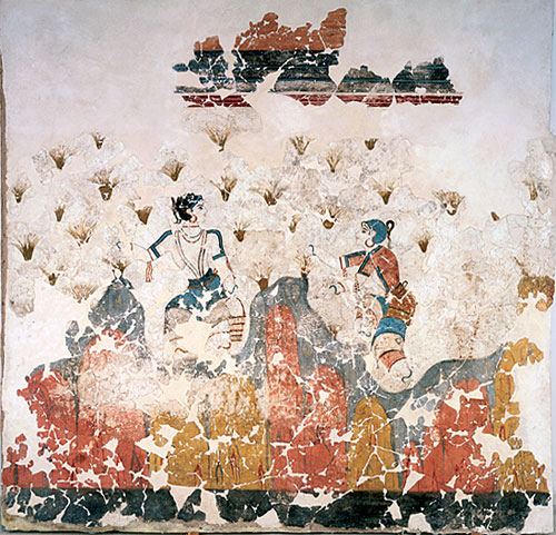 Young Girl Gathering Saffron Crocus Flowers1500 BCBuon (wet) Fresco