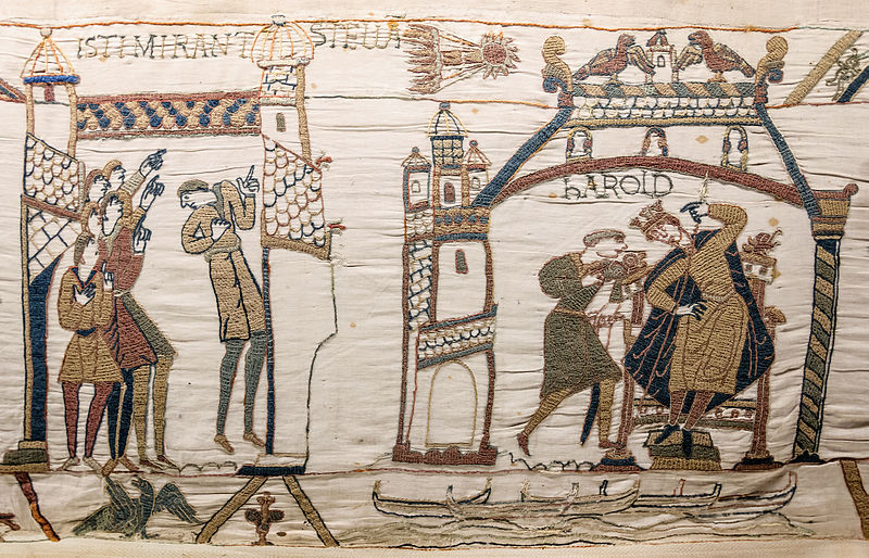 Men staring at Halley's Comet from Bayeux Tapestry1066-1082 ADBayeux, France