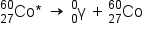 Co presubscript 27 presuperscript 60 asterisk times space rightwards arrow space straight gamma presubscript 0 presuperscript 0 space plus thin space Co presubscript 27 presuperscript 60