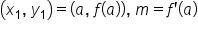 open parentheses x subscript 1 comma space y subscript 1 close parentheses equals open parentheses a comma space f open parentheses a close parentheses close parentheses comma space m equals f apostrophe open parentheses a close parentheses