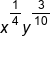 x to the power of 1 fourth end exponent y to the power of 3 over 10 end exponent