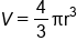 V equals 4 over 3 πr cubed